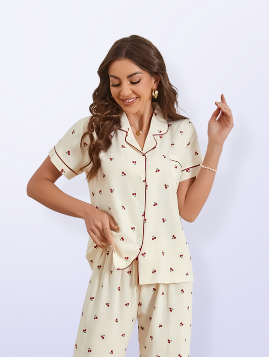 Womens Cherry Print Pajama Set